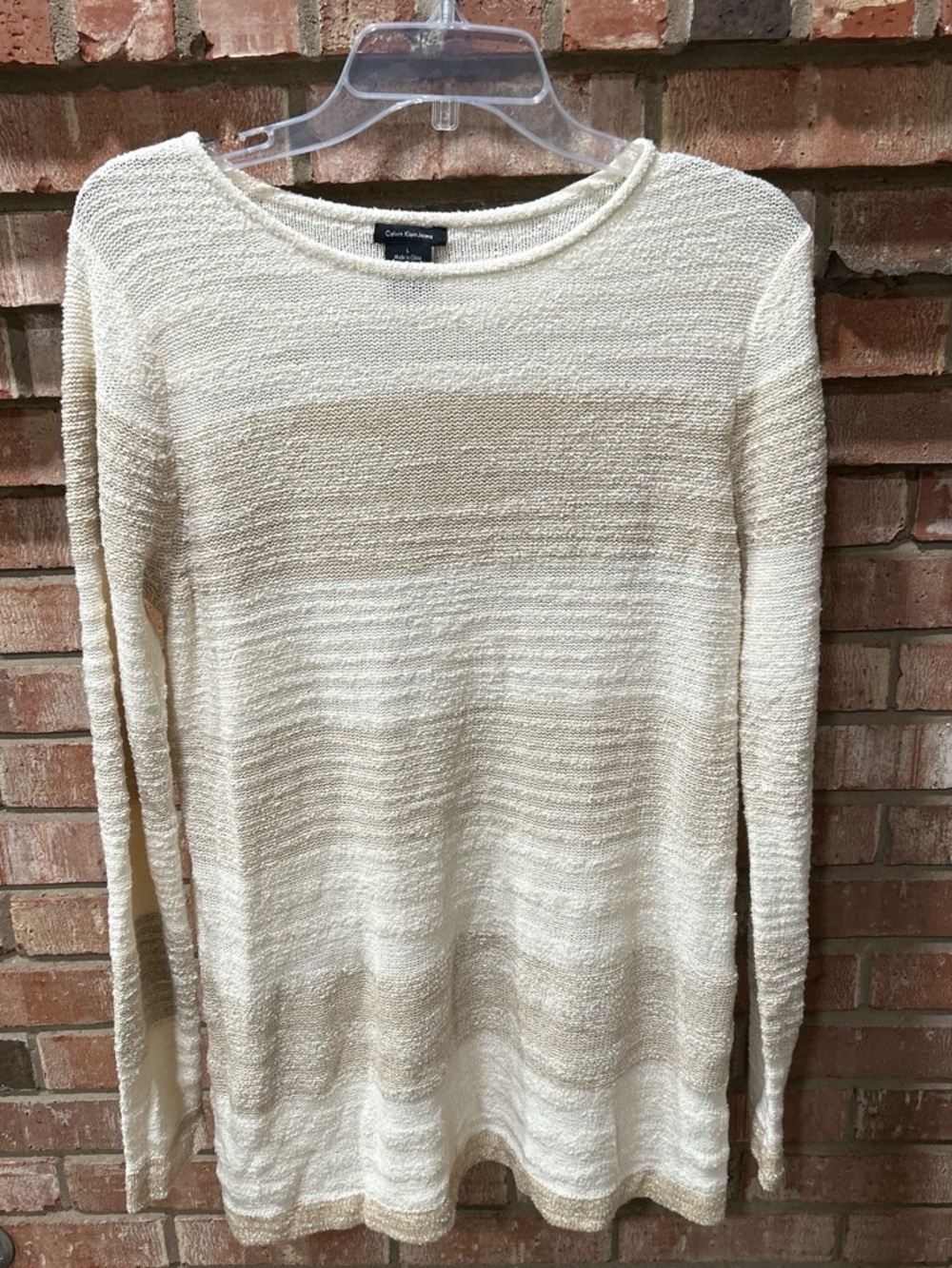Calvin Klein Jeans Neutral Cream Textured Crewneck Sweater